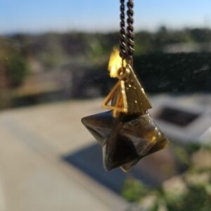 Labradorite 18mm Merkaba"32”premium flat-link antique brass&silver plated Chain